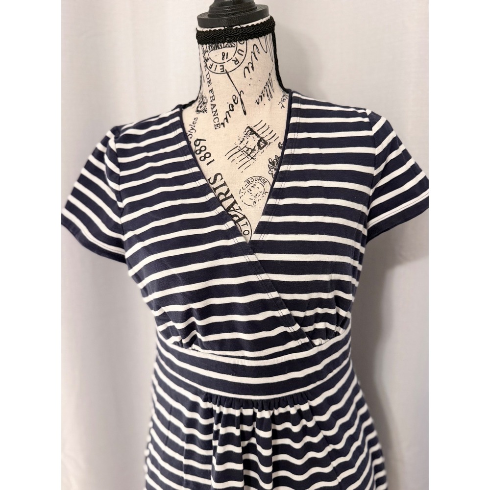 Boden Navy Blue White Striped Faux Wrap Jersey Dress Short Sleeve US 10R